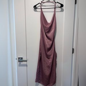 Lulus small satin cowl neck, cross cross, low back dress